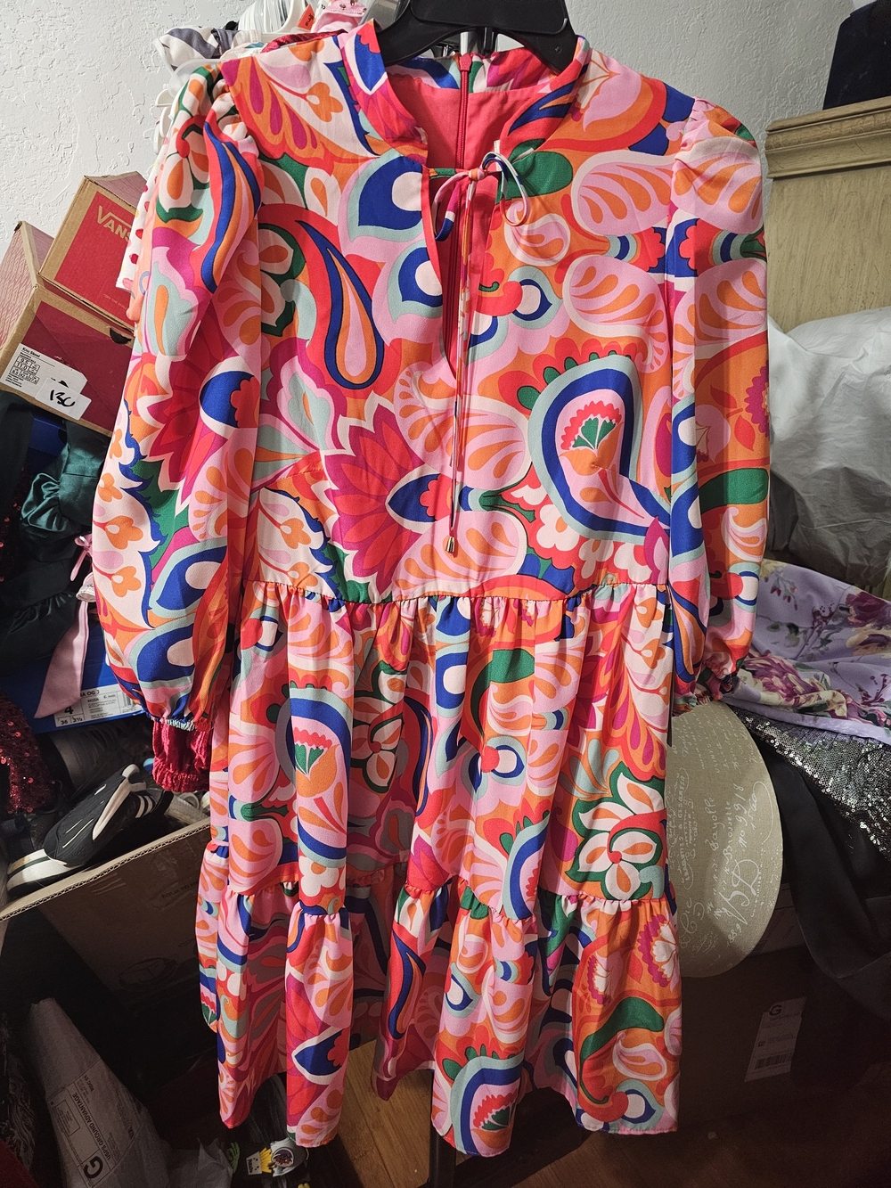 Eliza J Pink Multicolor Paisley Tiered Dress